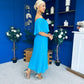 Aileen Pleated Bardot Midi Dress Cyan Blue