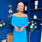 Aileen Pleated Bardot Midi Dress Cyan Blue