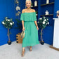 Aileen Pleated Bardot Midi Dress Emerald