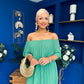 Aileen Pleated Bardot Midi Dress Emerald