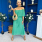 Aileen Pleated Bardot Midi Dress Emerald