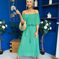 Aileen Pleated Bardot Midi Dress Emerald
