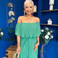 Aileen Pleated Bardot Midi Dress Emerald