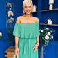 Aileen Pleated Bardot Midi Dress Emerald