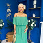 Aileen Pleated Bardot Midi Dress Emerald