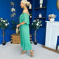 Aileen Pleated Bardot Midi Dress Emerald