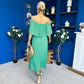Aileen Pleated Bardot Midi Dress Emerald