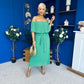Aileen Pleated Bardot Midi Dress Emerald