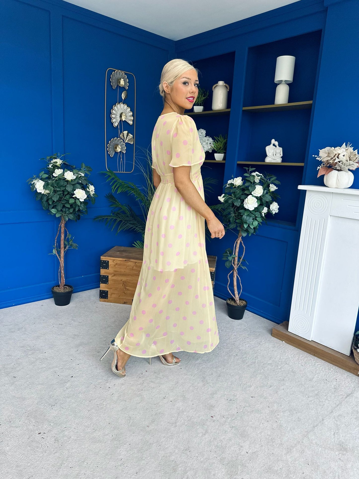 Una Banded Midi Dress Polka Yellow