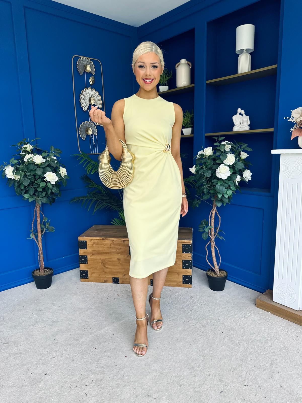 Alanis Gathered Detail Midi Dress Yellow