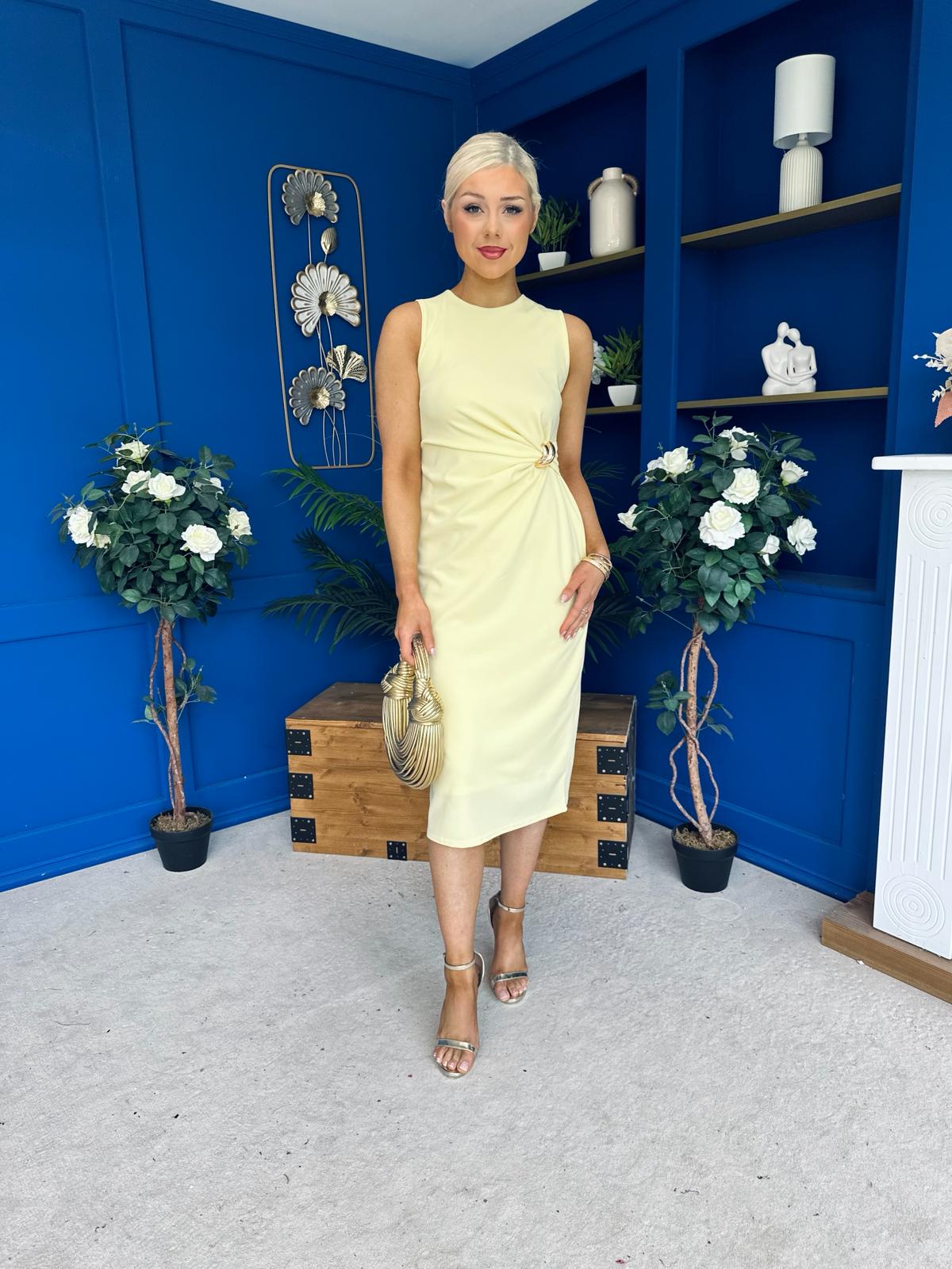 Alanis Gathered Detail Midi Dress Yellow