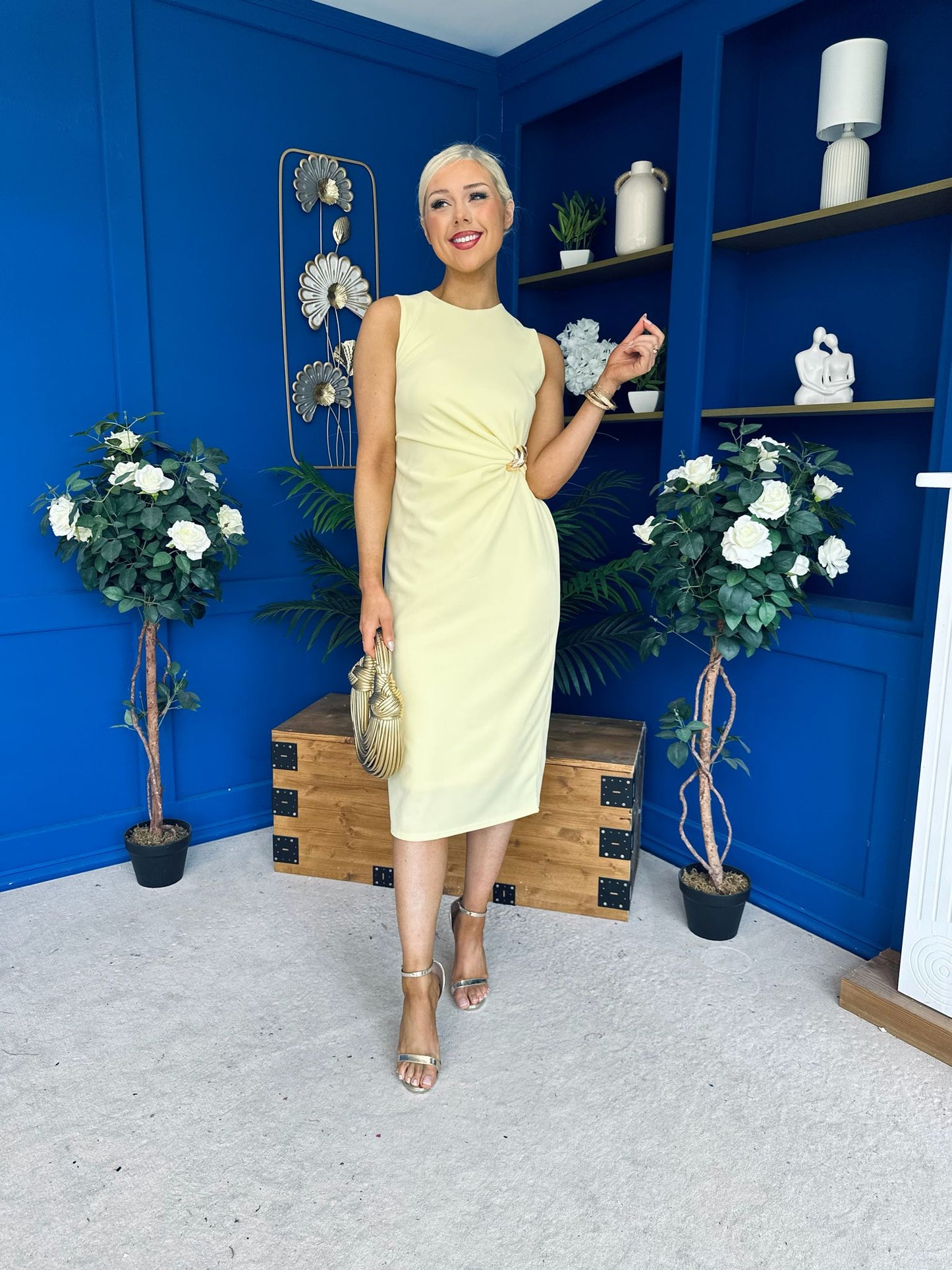 Alanis Gathered Detail Midi Dress Yellow