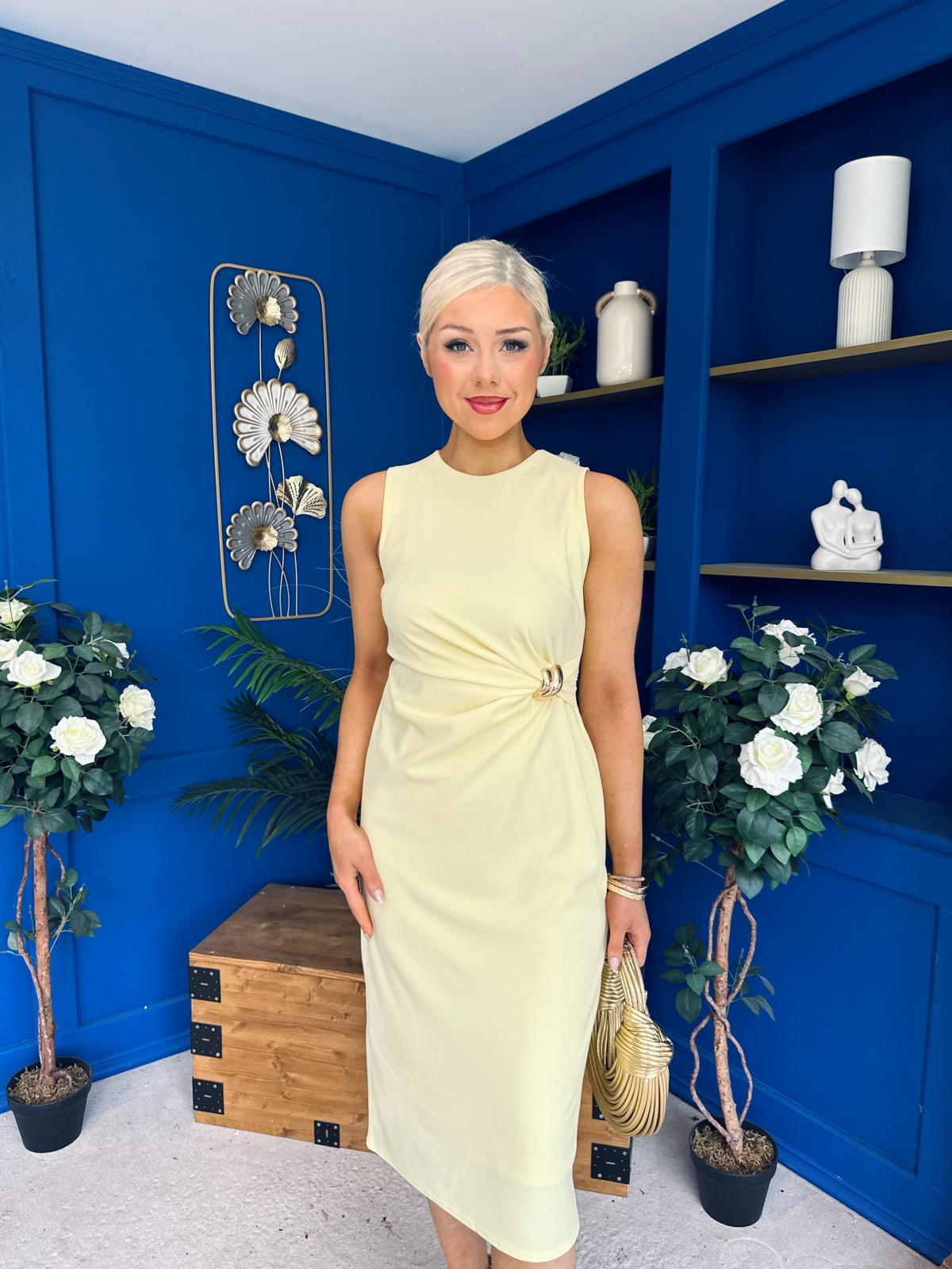 Alanis Gathered Detail Midi Dress Yellow