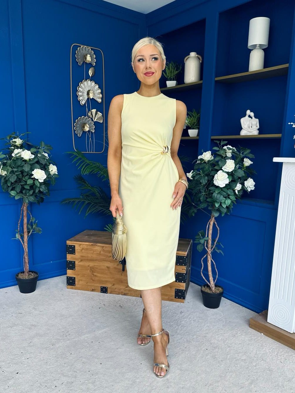 Alanis Gathered Detail Midi Dress Yellow