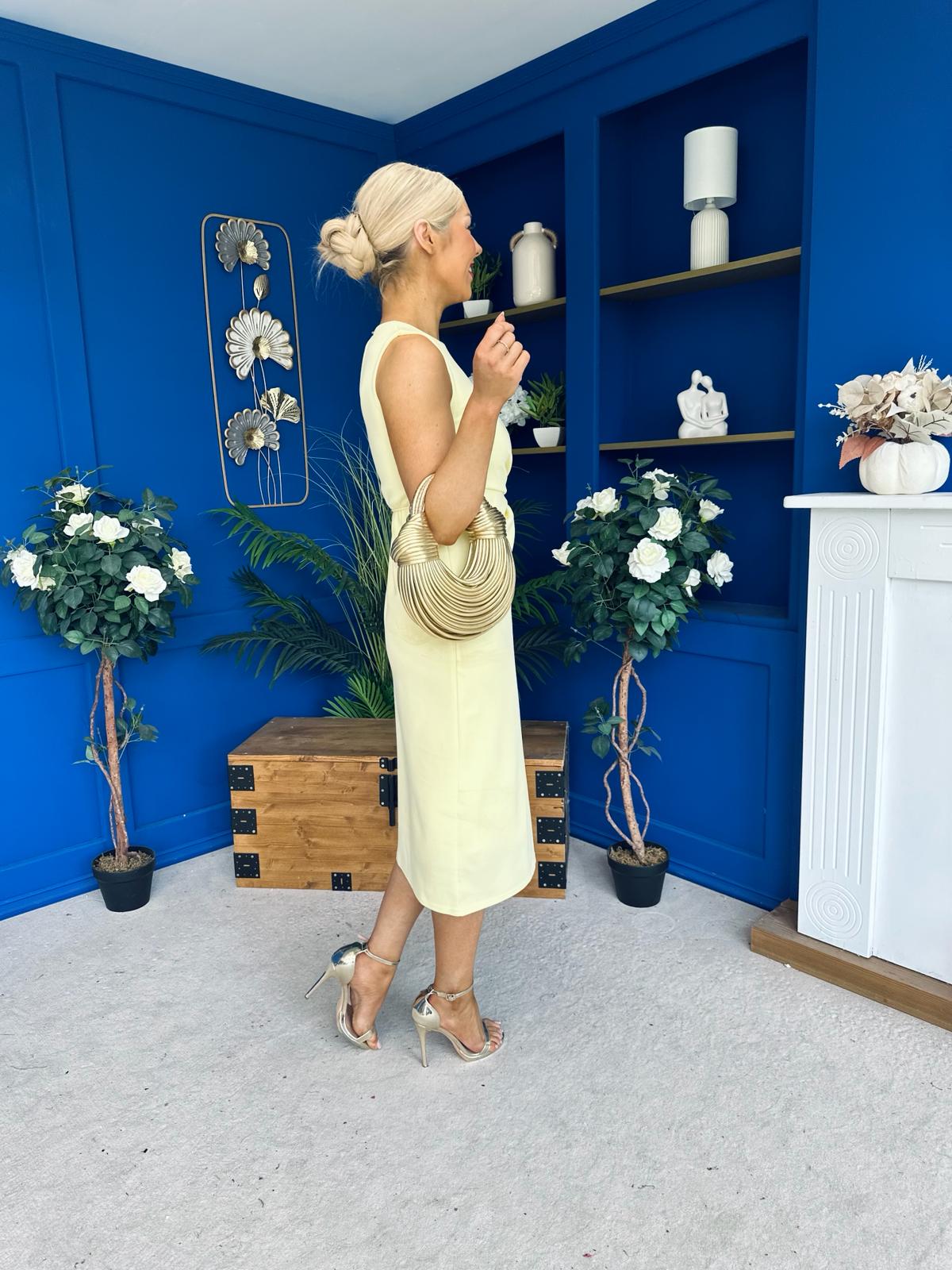 Alanis Gathered Detail Midi Dress Yellow