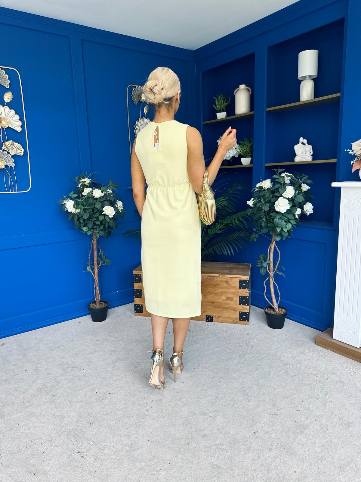 Alanis Gathered Detail Midi Dress Yellow