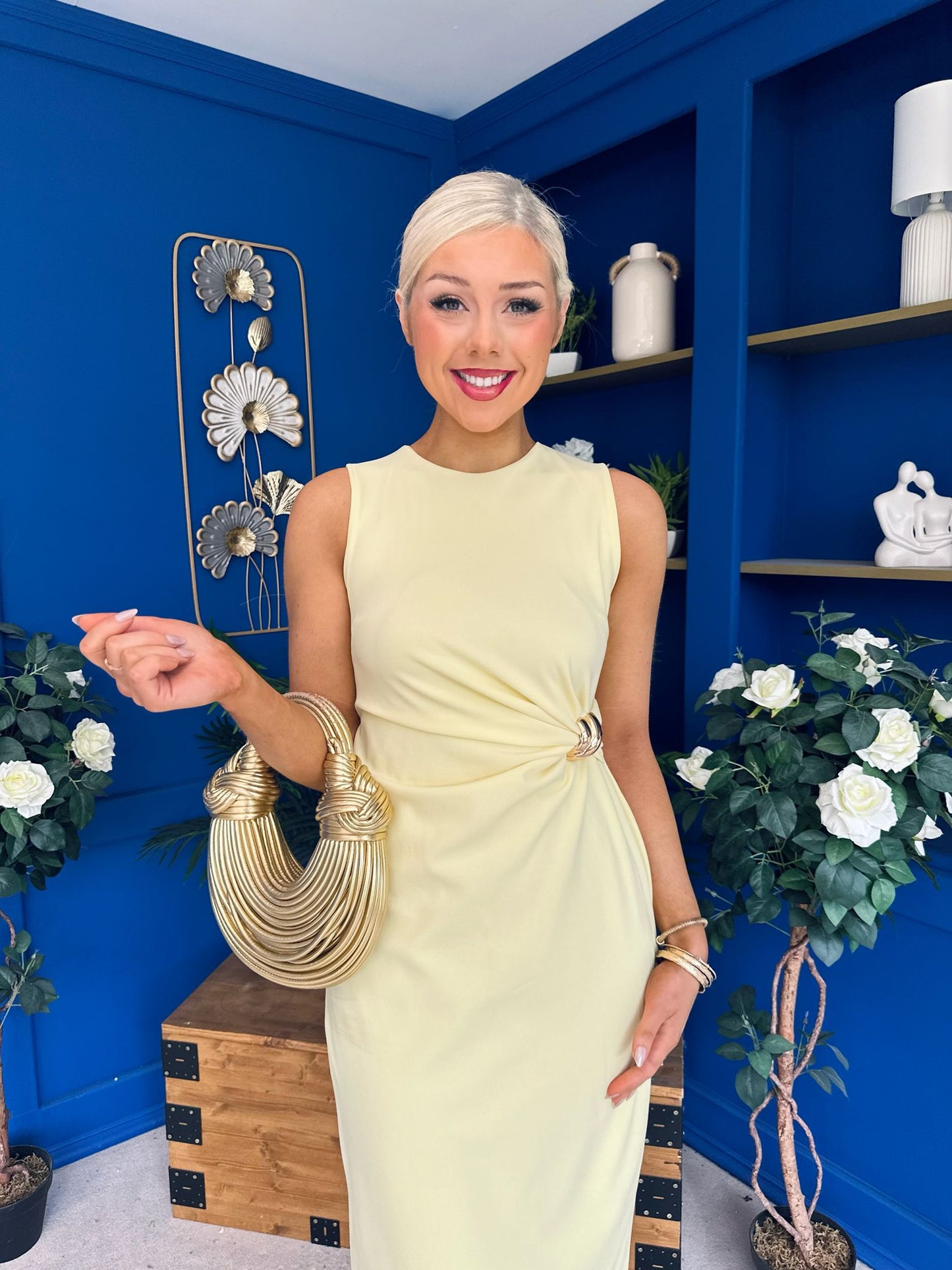 Alanis Gathered Detail Midi Dress Yellow
