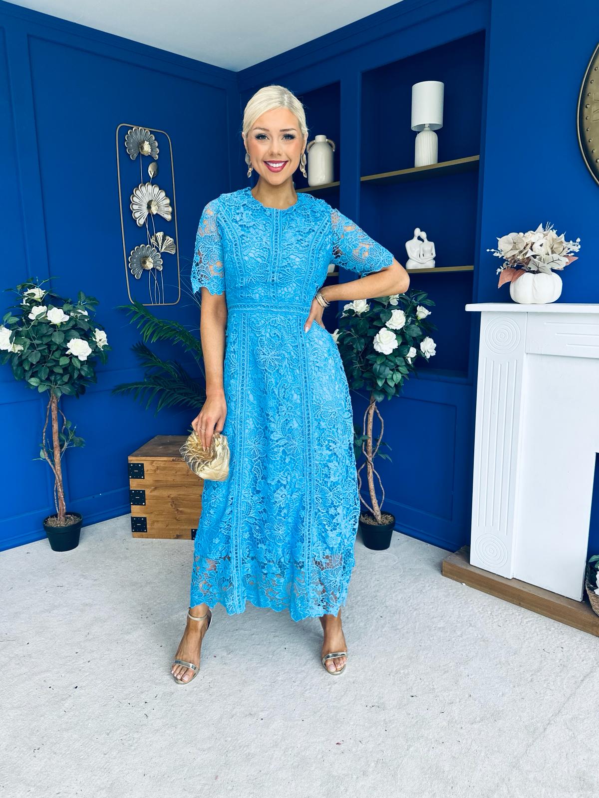 Harriet Crochet Detailed Occasion Dress Blue