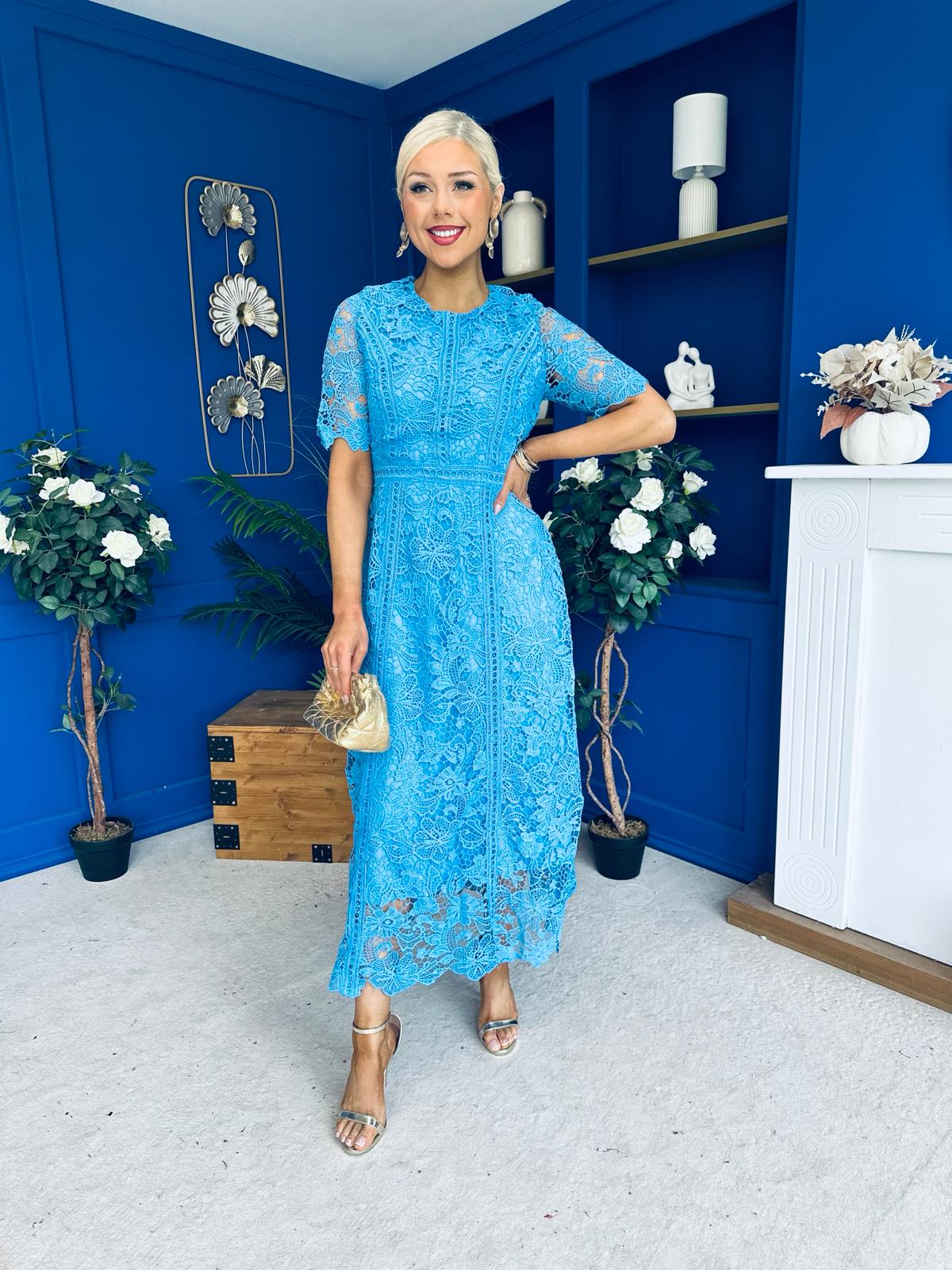 Harriet Crochet Detailed Occasion Dress Blue