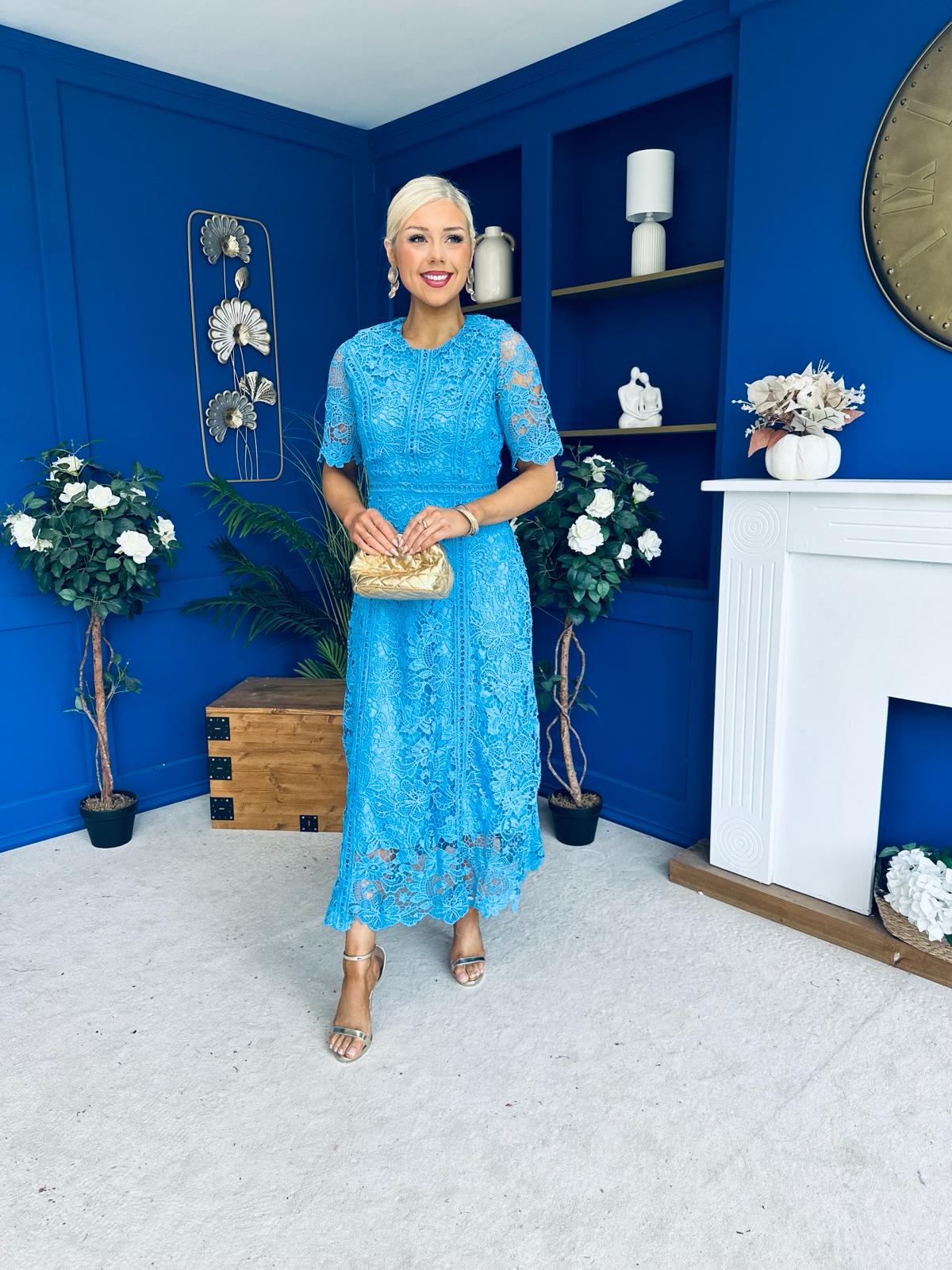 Harriet Crochet Detailed Occasion Dress Blue