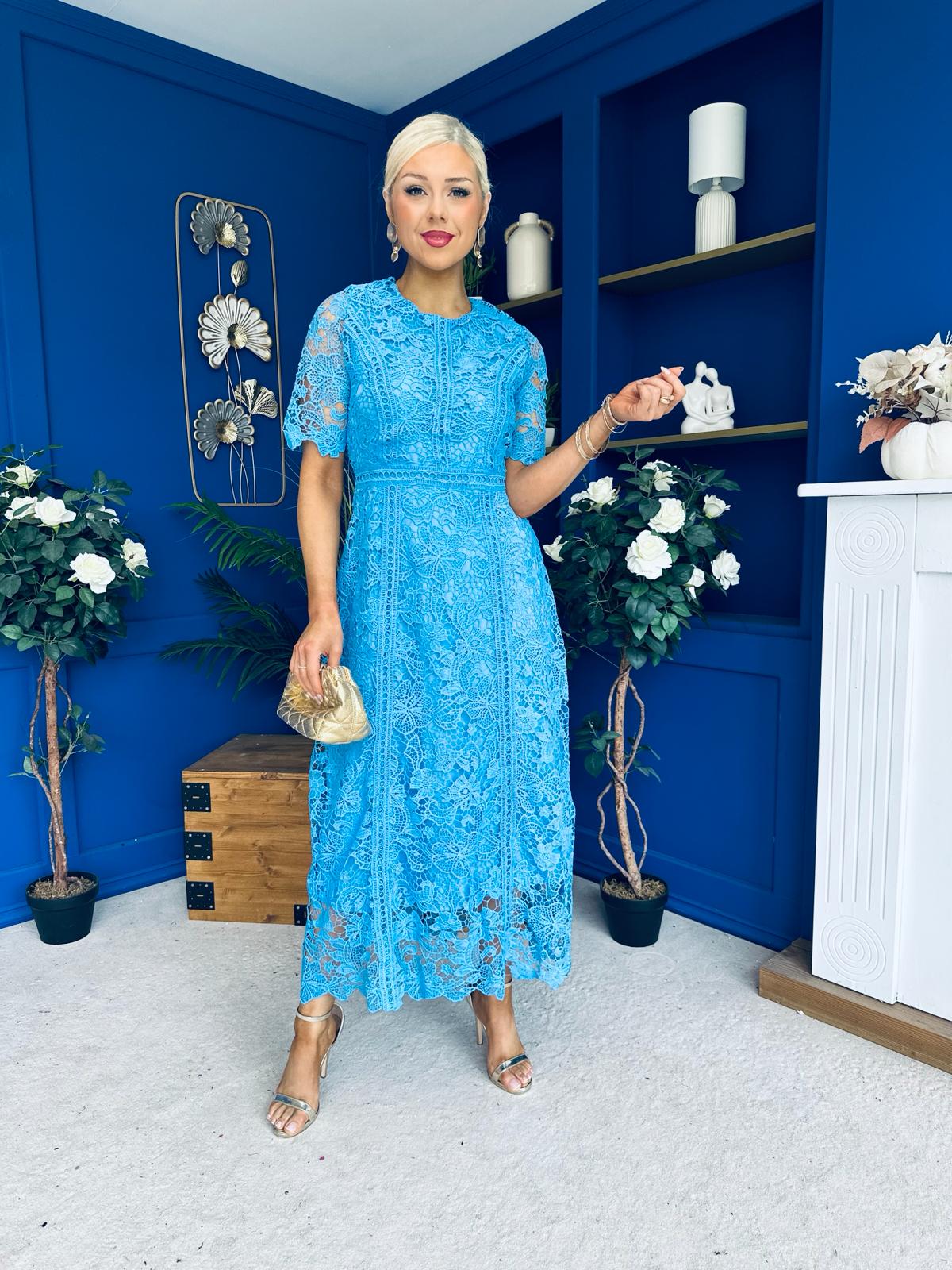 Harriet Crochet Detailed Occasion Dress Blue