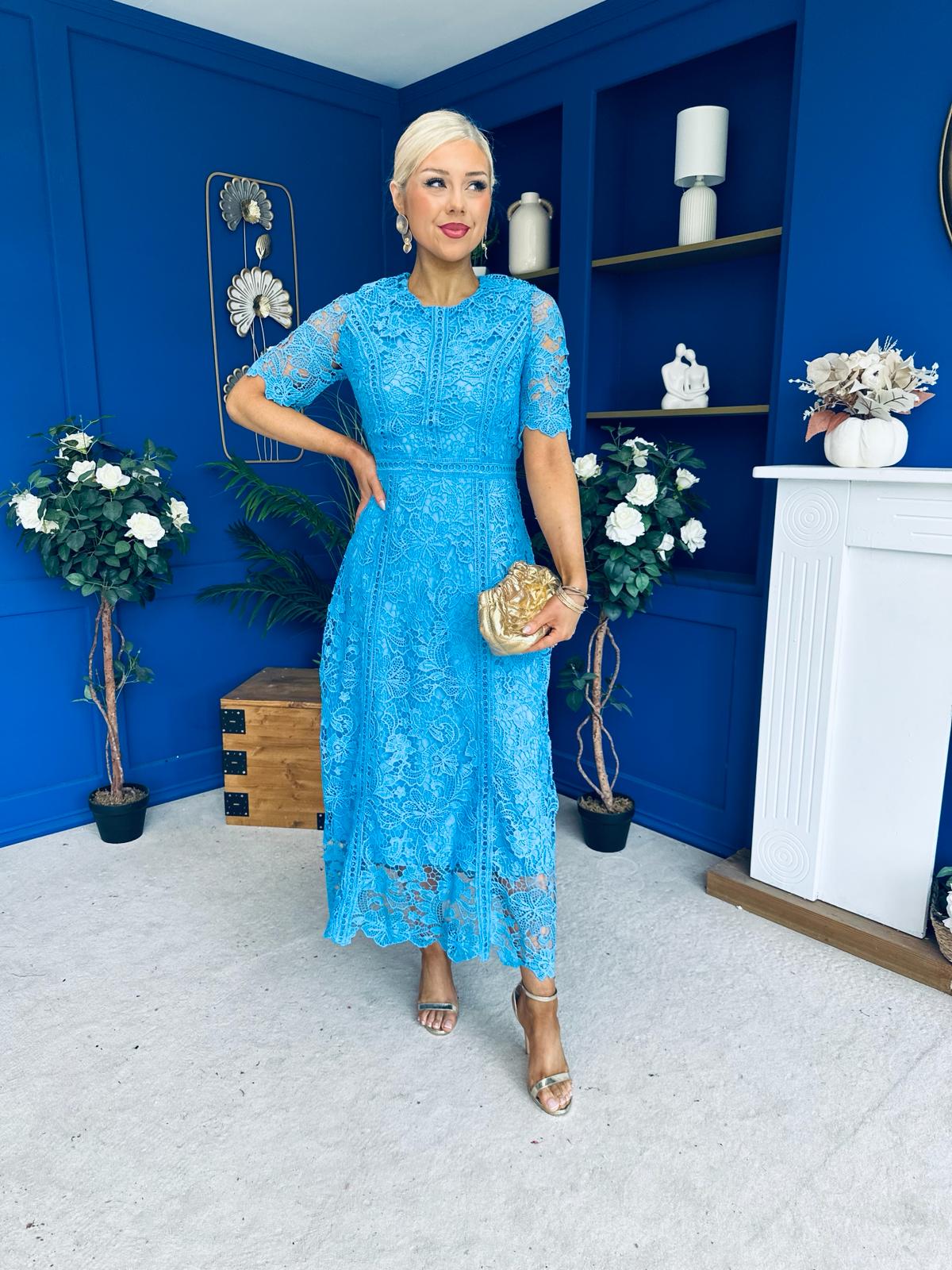 Harriet Crochet Detailed Occasion Dress Blue