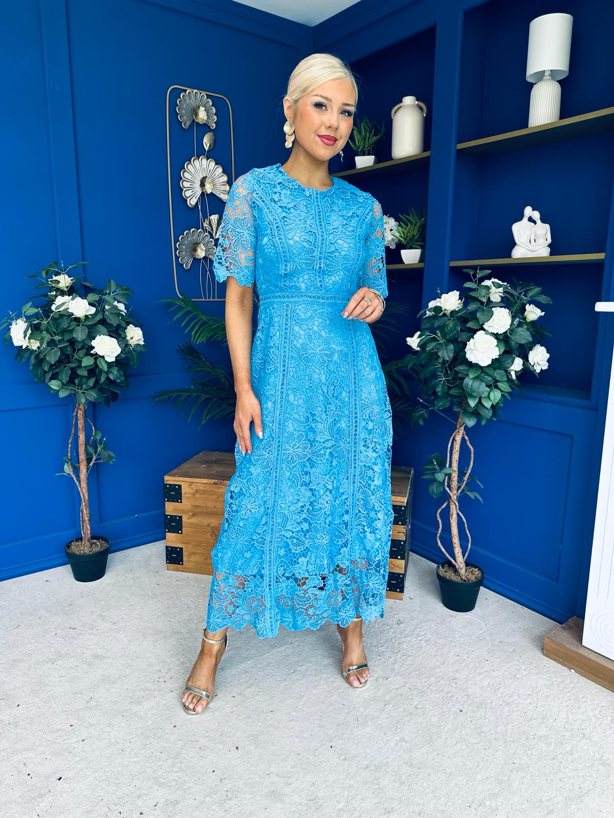 Harriet Crochet Detailed Occasion Dress Blue