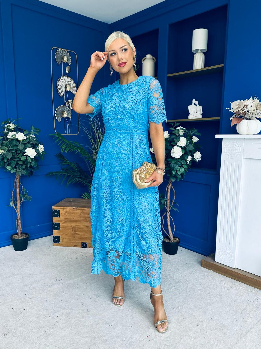 Harriet Crochet Detailed Occasion Dress Blue