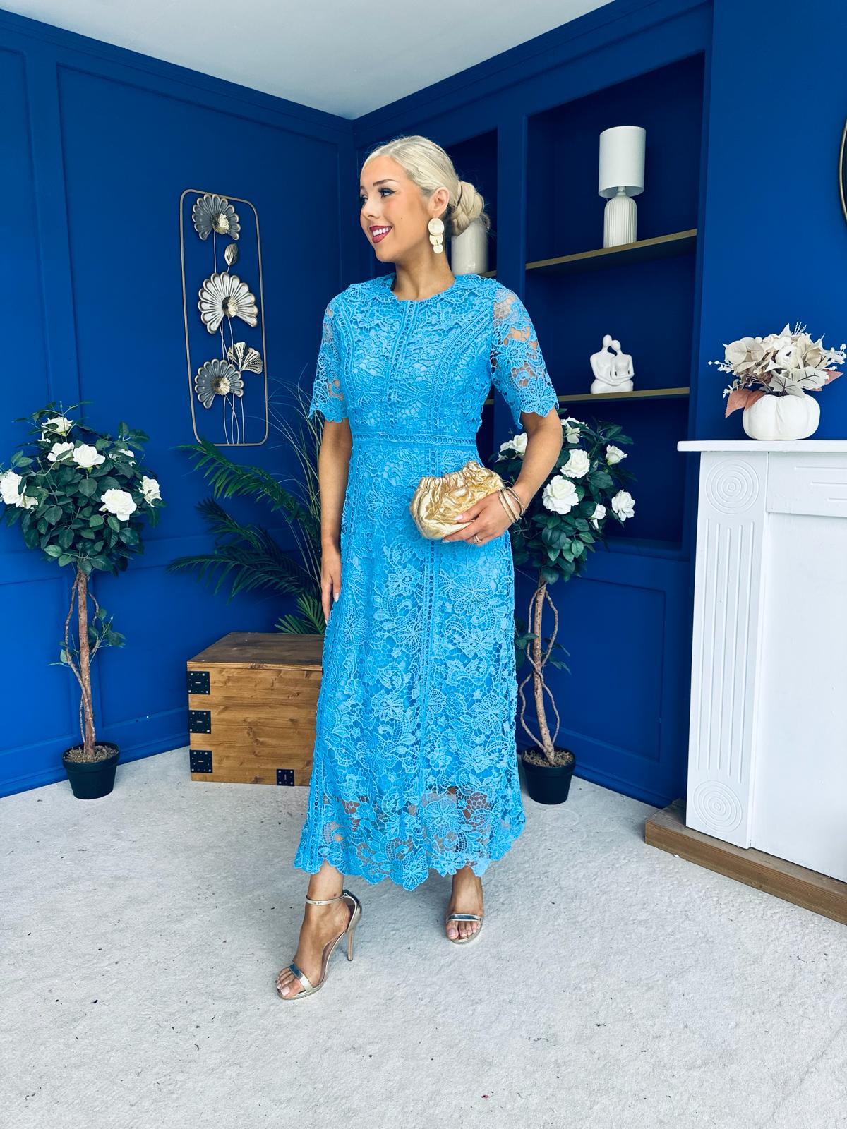 Harriet Crochet Detailed Occasion Dress Blue