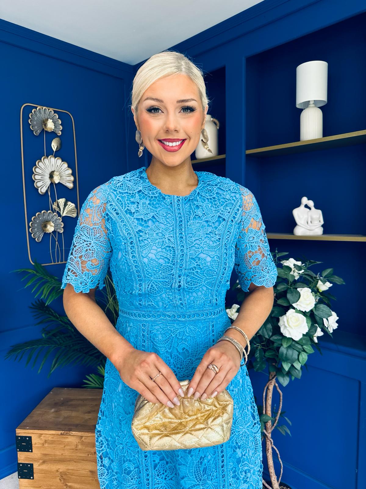 Harriet Crochet Detailed Occasion Dress Blue
