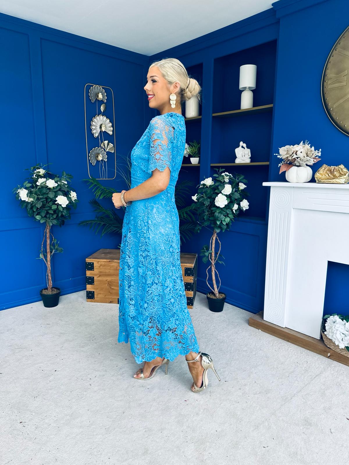 Harriet Crochet Detailed Occasion Dress Blue