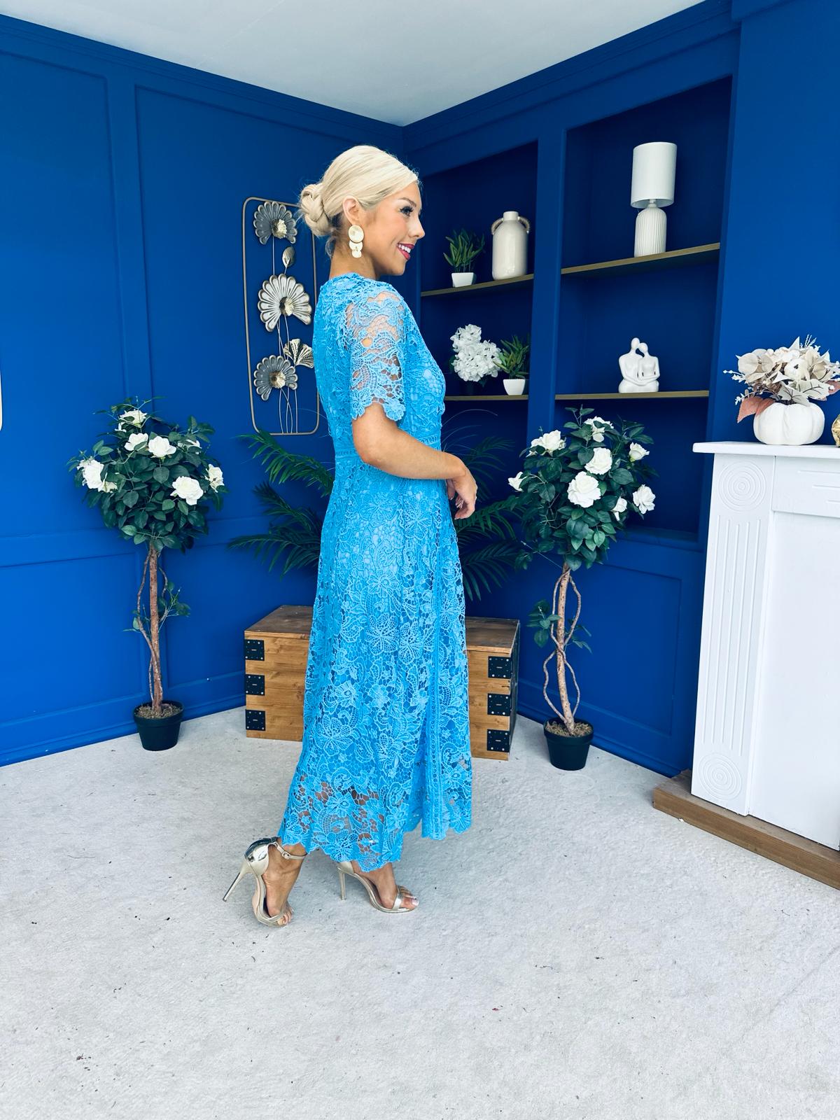 Harriet Crochet Detailed Occasion Dress Blue