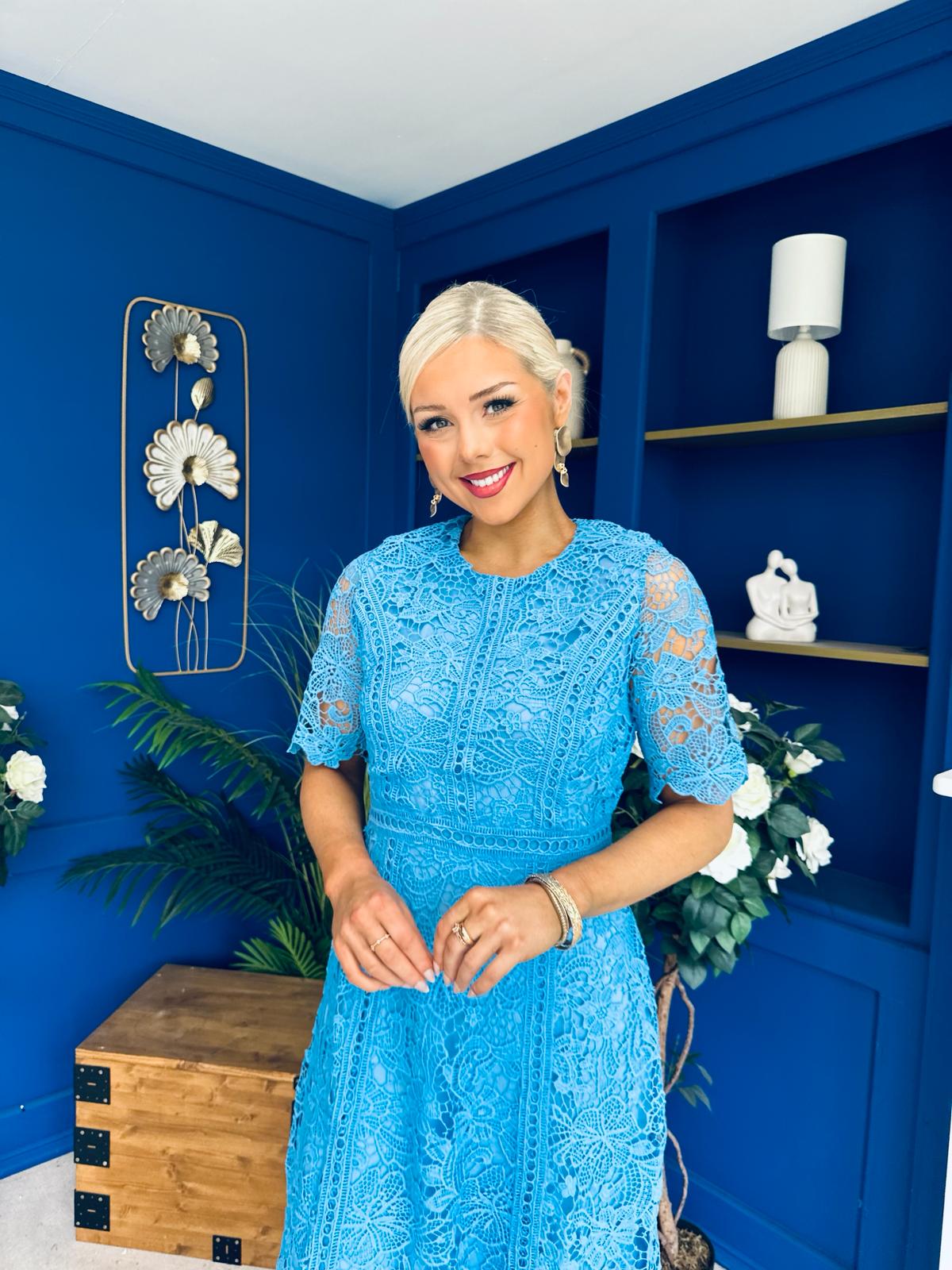 Harriet Crochet Detailed Occasion Dress Blue