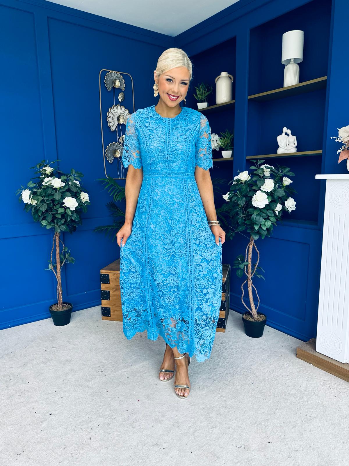 Harriet Crochet Detailed Occasion Dress Blue