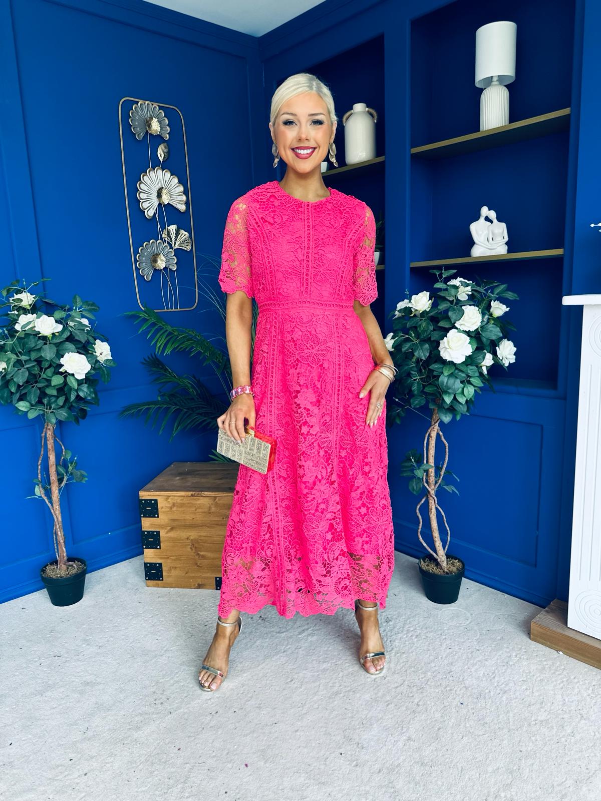 Harriet Crochet Detailed Occasion Dress Pink