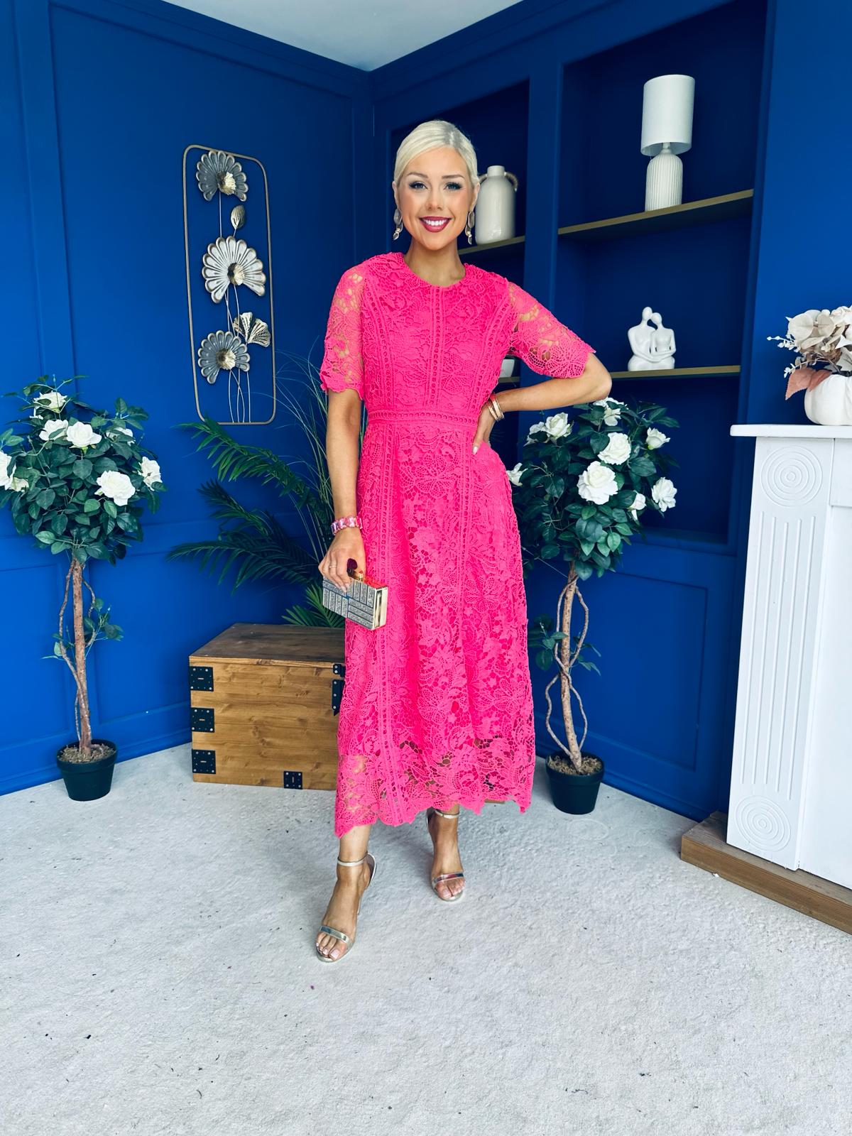Harriet Crochet Detailed Occasion Dress Pink