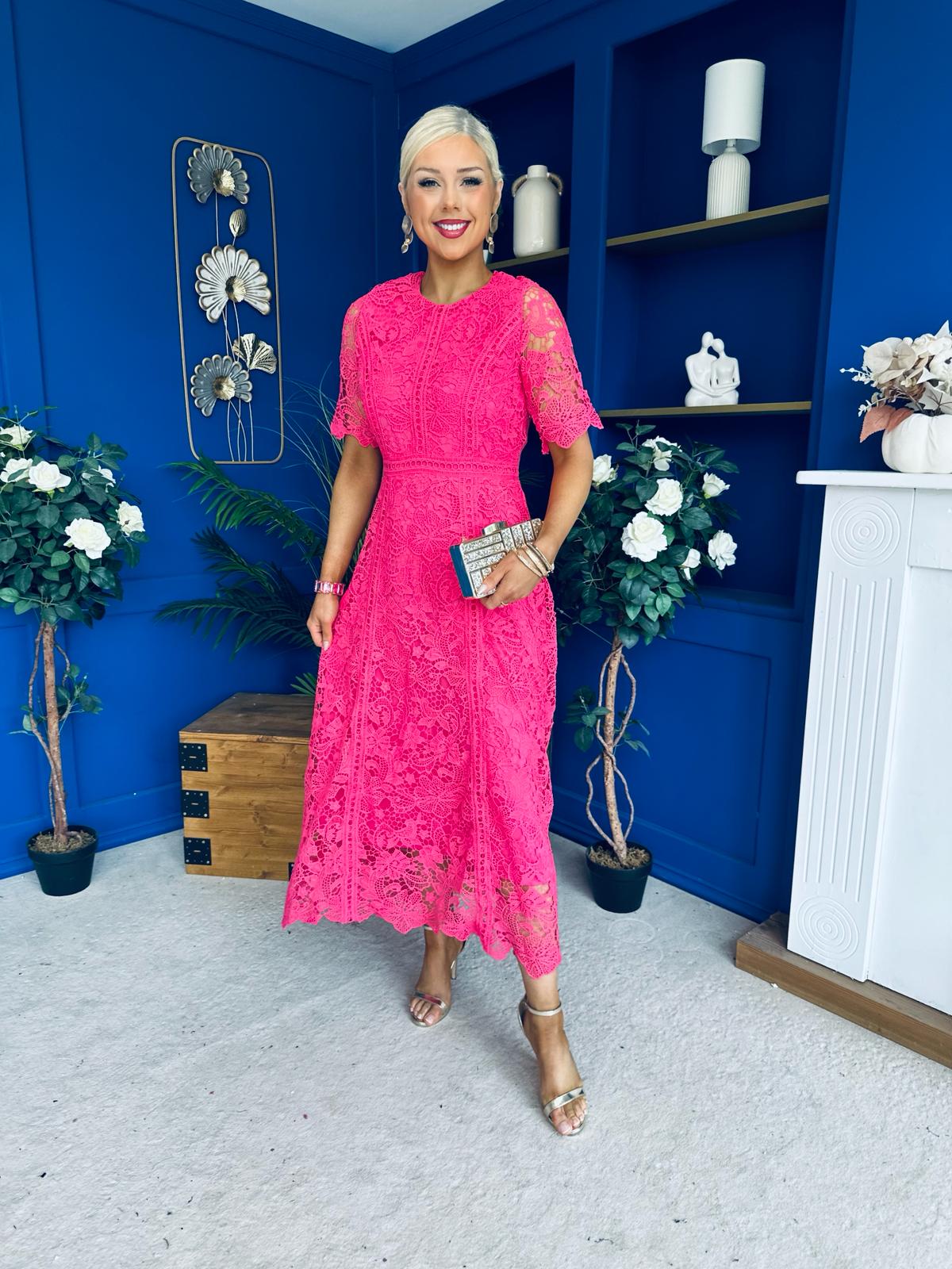 Harriet Crochet Detailed Occasion Dress Pink