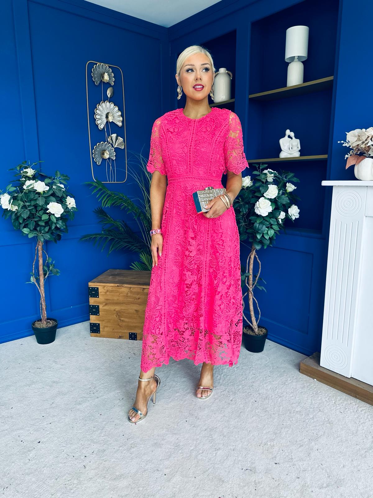 Harriet Crochet Detailed Occasion Dress Pink