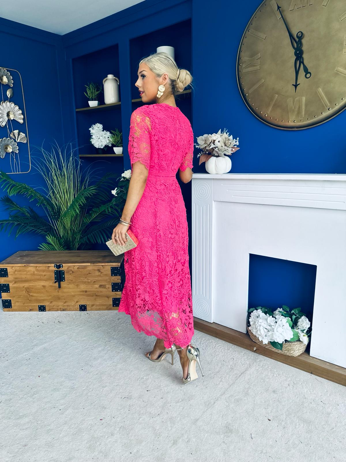 Harriet Crochet Detailed Occasion Dress Pink