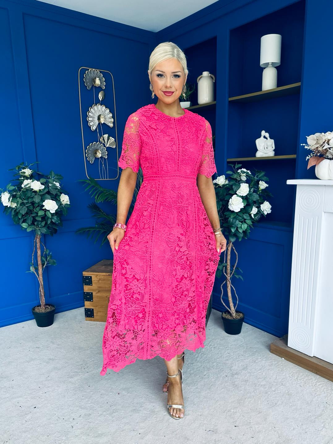 Harriet Crochet Detailed Occasion Dress Pink