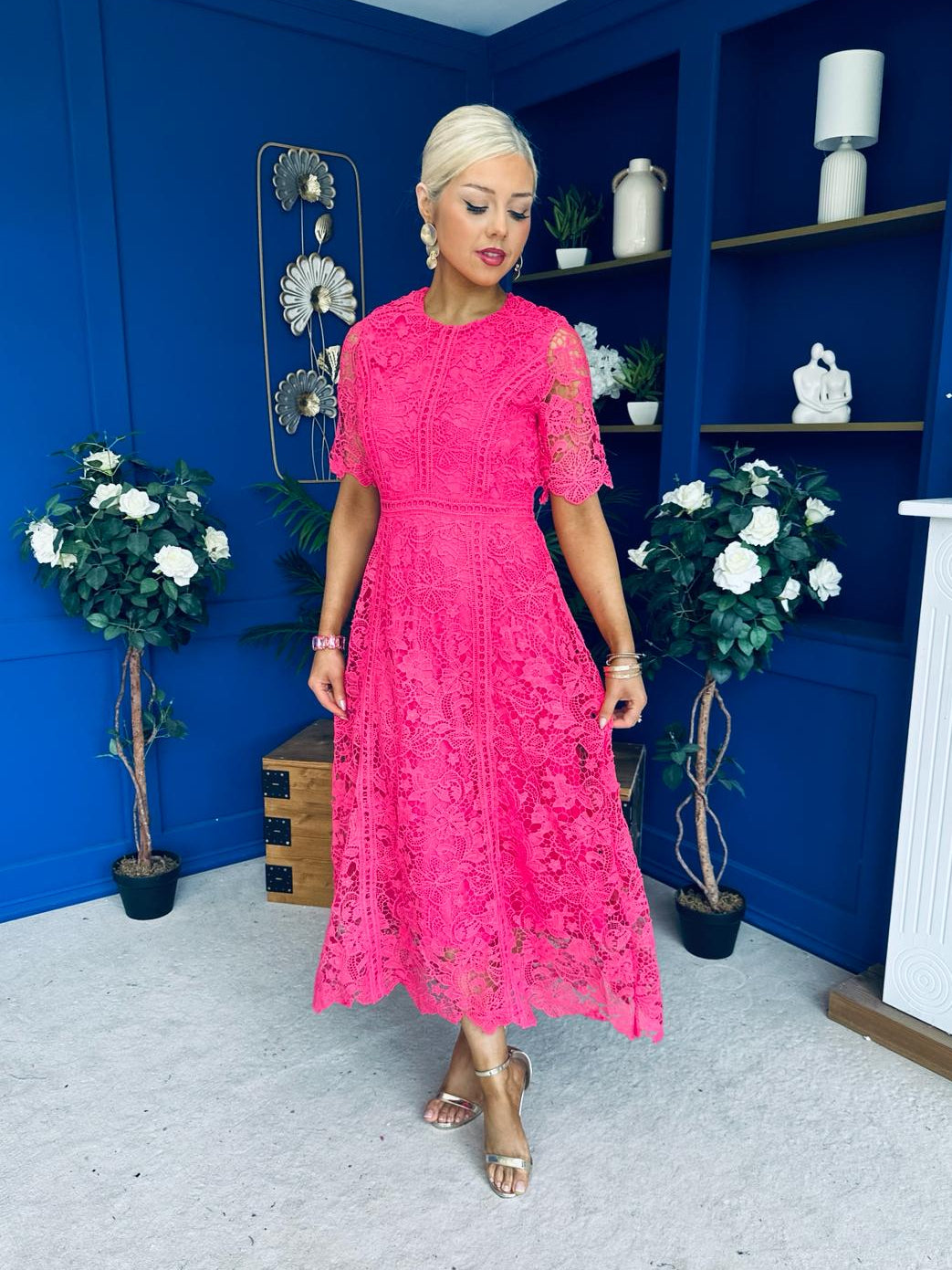 Harriet Crochet Detailed Occasion Dress Pink