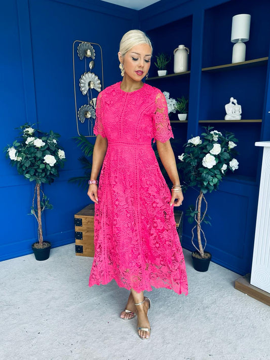 Harriet Crochet Detailed Occasion Dress Pink