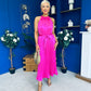 Madina Pleated Halter Maxi Dress in Pink