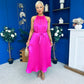 Madina Pleated Halter Maxi Dress in Pink