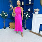 Madina Pleated Halter Maxi Dress in Pink