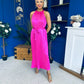 Madina Pleated Halter Maxi Dress in Pink