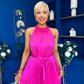 Madina Pleated Halter Maxi Dress in Pink