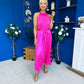 Madina Pleated Halter Maxi Dress in Pink