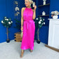Madina Pleated Halter Maxi Dress in Pink