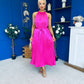 Madina Pleated Halter Maxi Dress in Pink